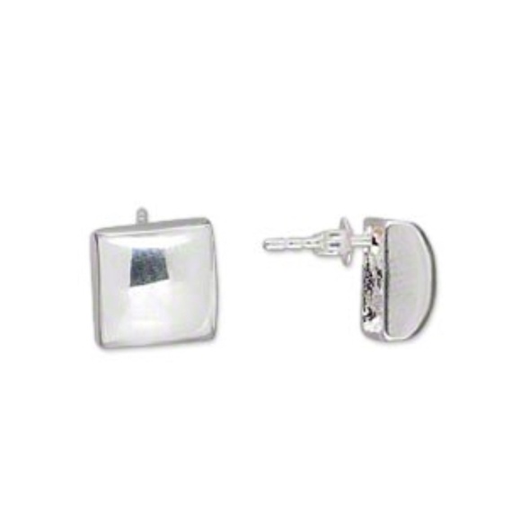 Sterling Silver Square Stud Earrings – Polished 10mm Design - Picture 1 of 1